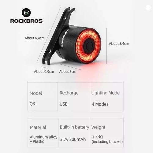 Rockbros Q3 Bike Smart Tail Light Lampu Belakang Sepeda Otomatis