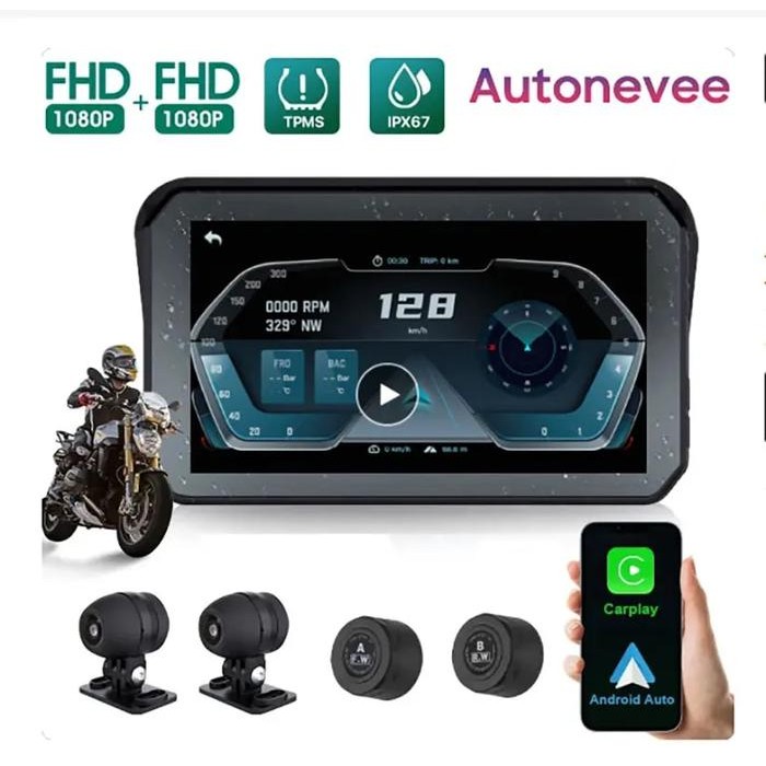 Autonevee Car Motorcycle Carplay Waterproof 1080P 5 inch WiFi