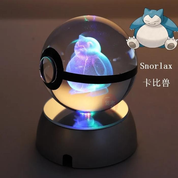 Anime Pokemon 3D Crystal Ball Snorlax Figure Pokeball Engraving