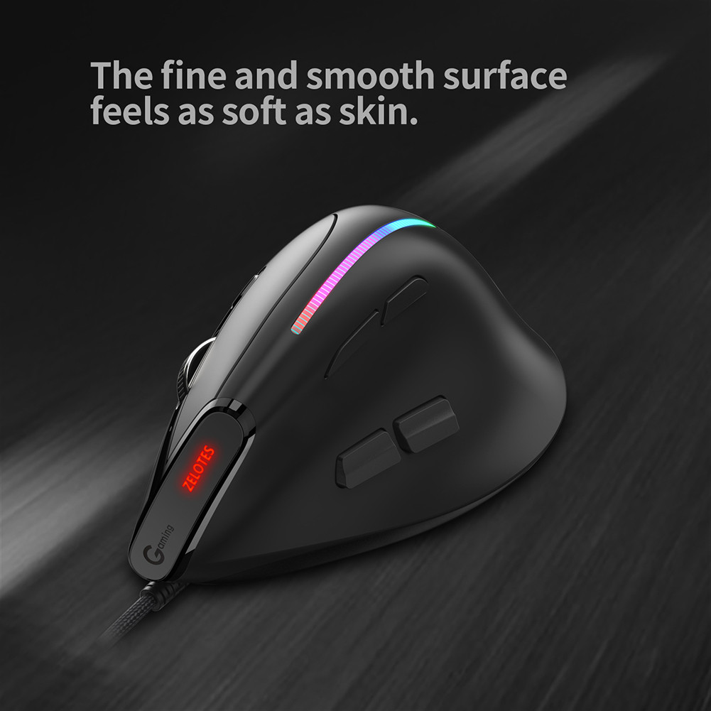Zelotes T-50 Vertical Gaming Mouse Ergonomic 9 Buttons Usb Wired Vertical Optical Mouse 12800 Dpi