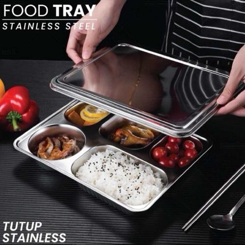 lunch box 5 sekat / piring makan stainless stell 5 sekat / wadah saji stainless 5 sekat / lunch box 