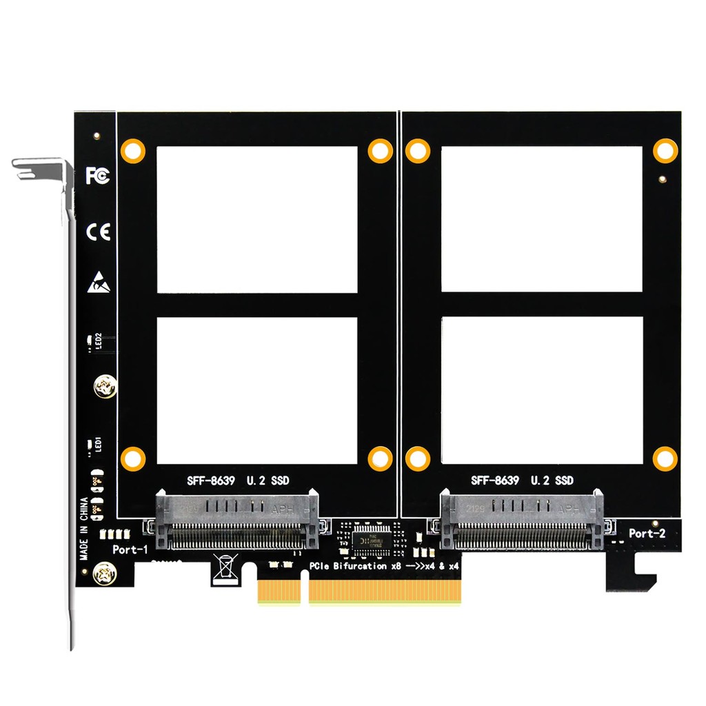 GLOTRENDS PU21 Dual U.2 SSD to PCIe 4.0 X8 Adapter, without PCIe Splitter Function (PCIe Bifurcation