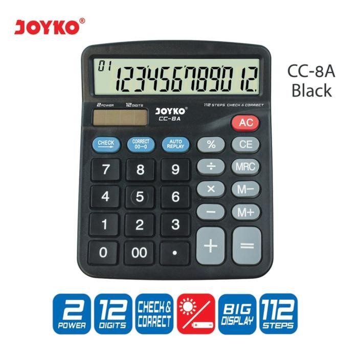 

( DAPAT 1 PCS ) KALKULATOR JOYKO CC-8A HITAM / Calculator Joyko CC-8A Hitam / CC-8 Hitam / 12 Angka