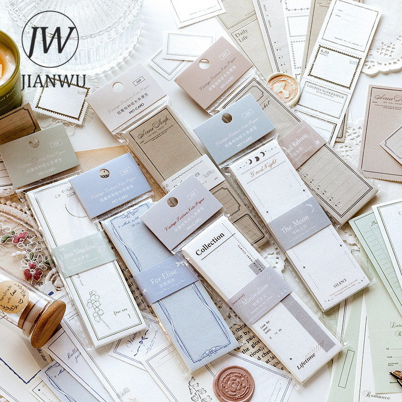 

JIANWU 30 Pcs Retro Long Strip Message Memo Pad Simple Non-stick DIY Journal Decoration Writable