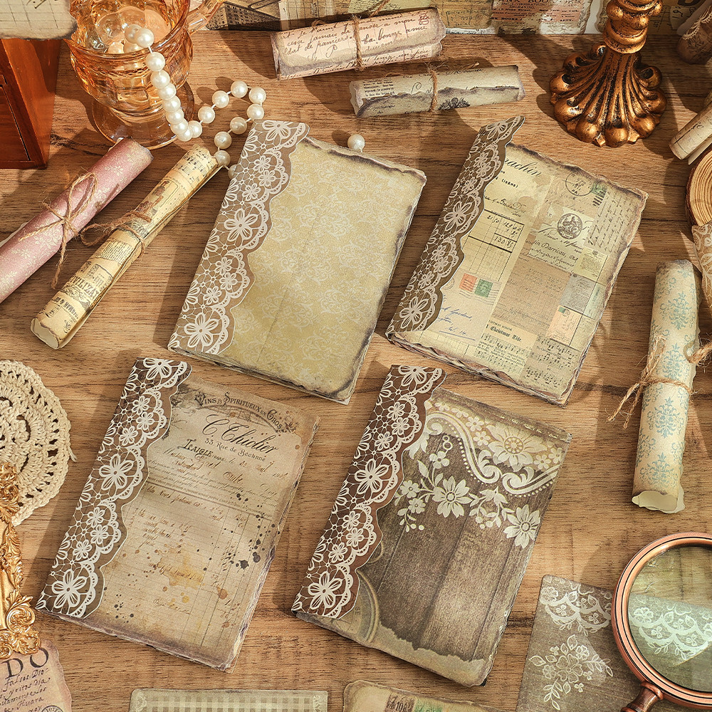 

50 sheets Vintage Non-sticky Scrapbook Paper 50 Different Patterns Large Size DIY Material Collage