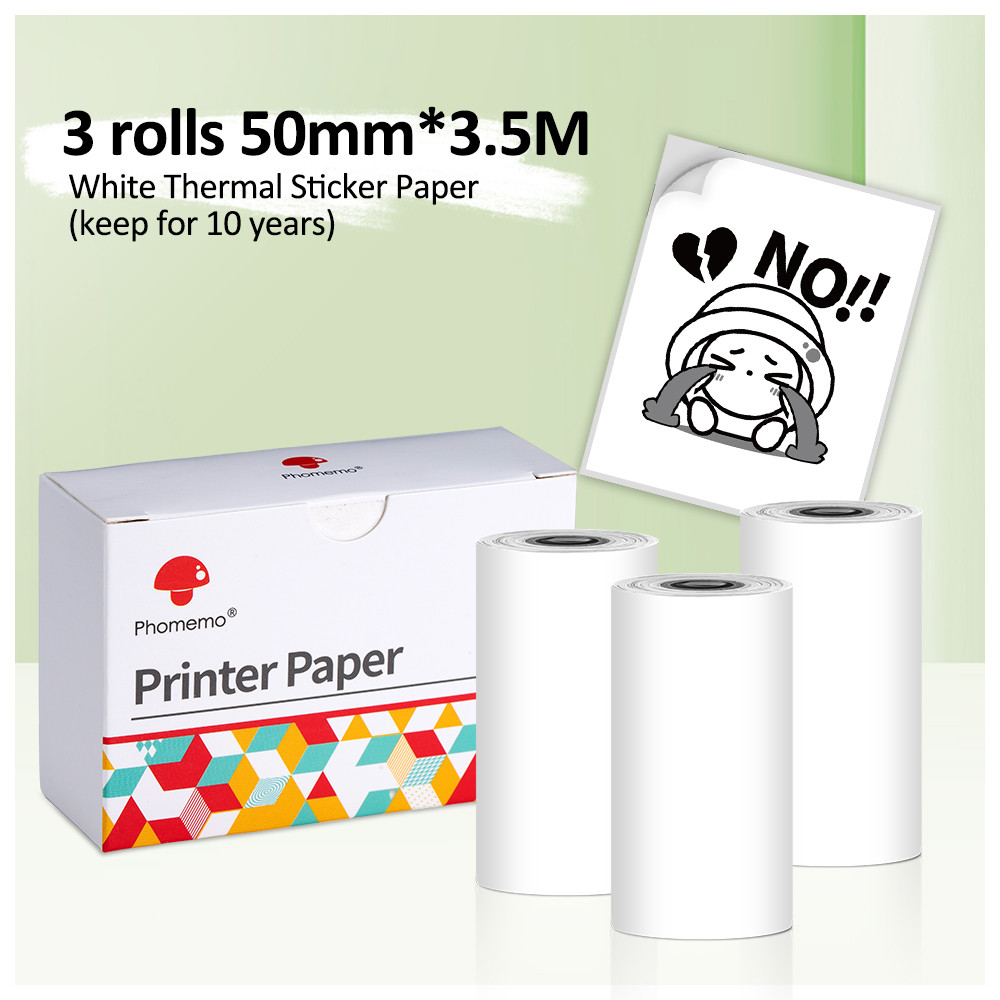 

3 Rolls 10 Years White Thermal Sticker Self-adhesive Label Paper 50mm*3.5m For Phomemo
