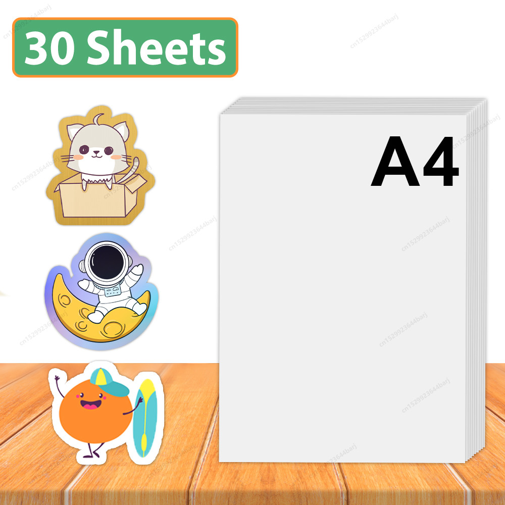 

30 Sheets White Printable Vinyl Sticker Paper Transparent A4 Printing Paper for Inkjet Printer DIY