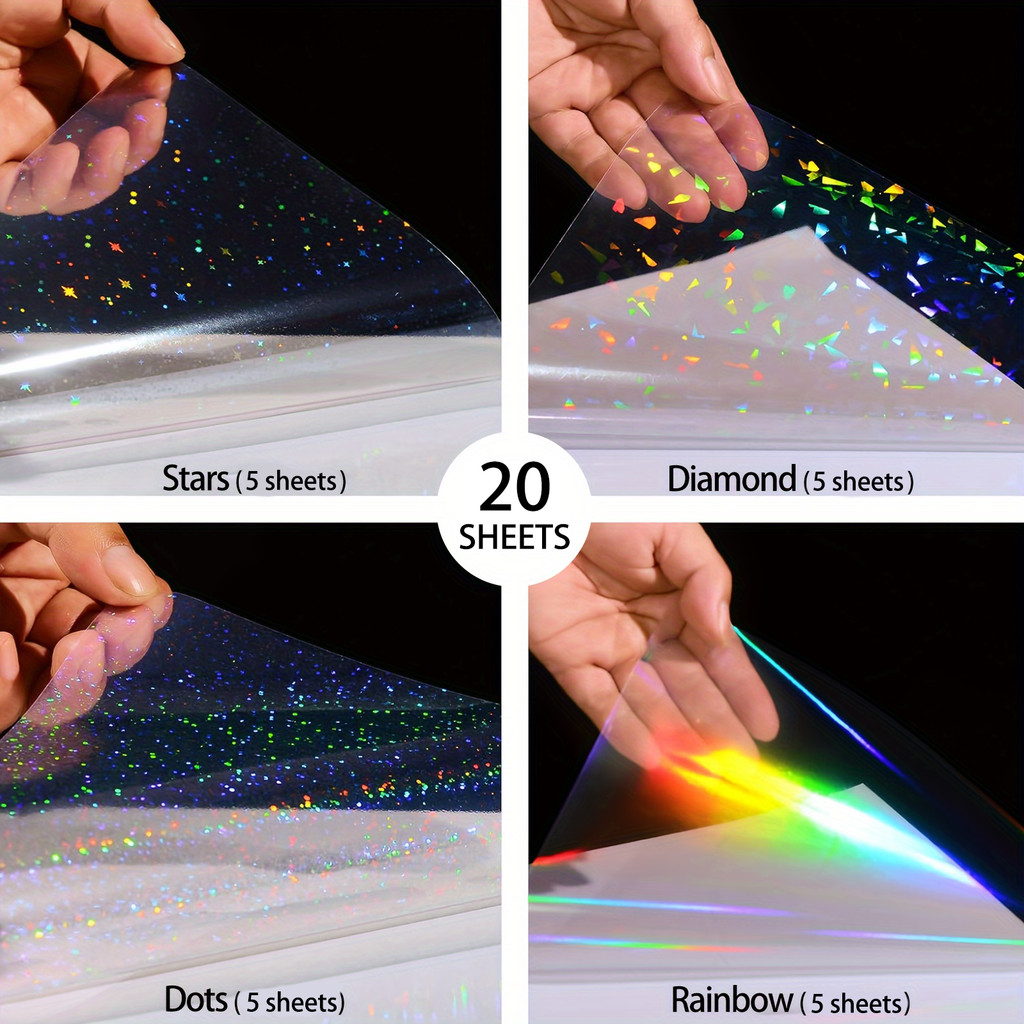 

20 Sheets A4 Clear Holographic Cold Lamination Film Mixed Styles Waterproof Self-Adhesive Vinyl