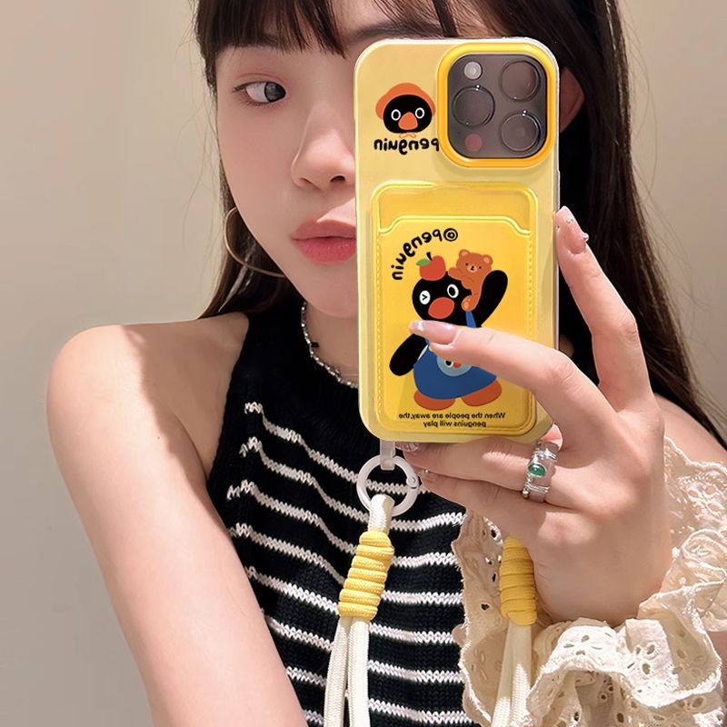 Penguin Lanyard Berwarna-Warni Kartun Shockproof Case Oppo A6x A6s A6 A6x A6s A6 A5i Pro A5 2025 Ren