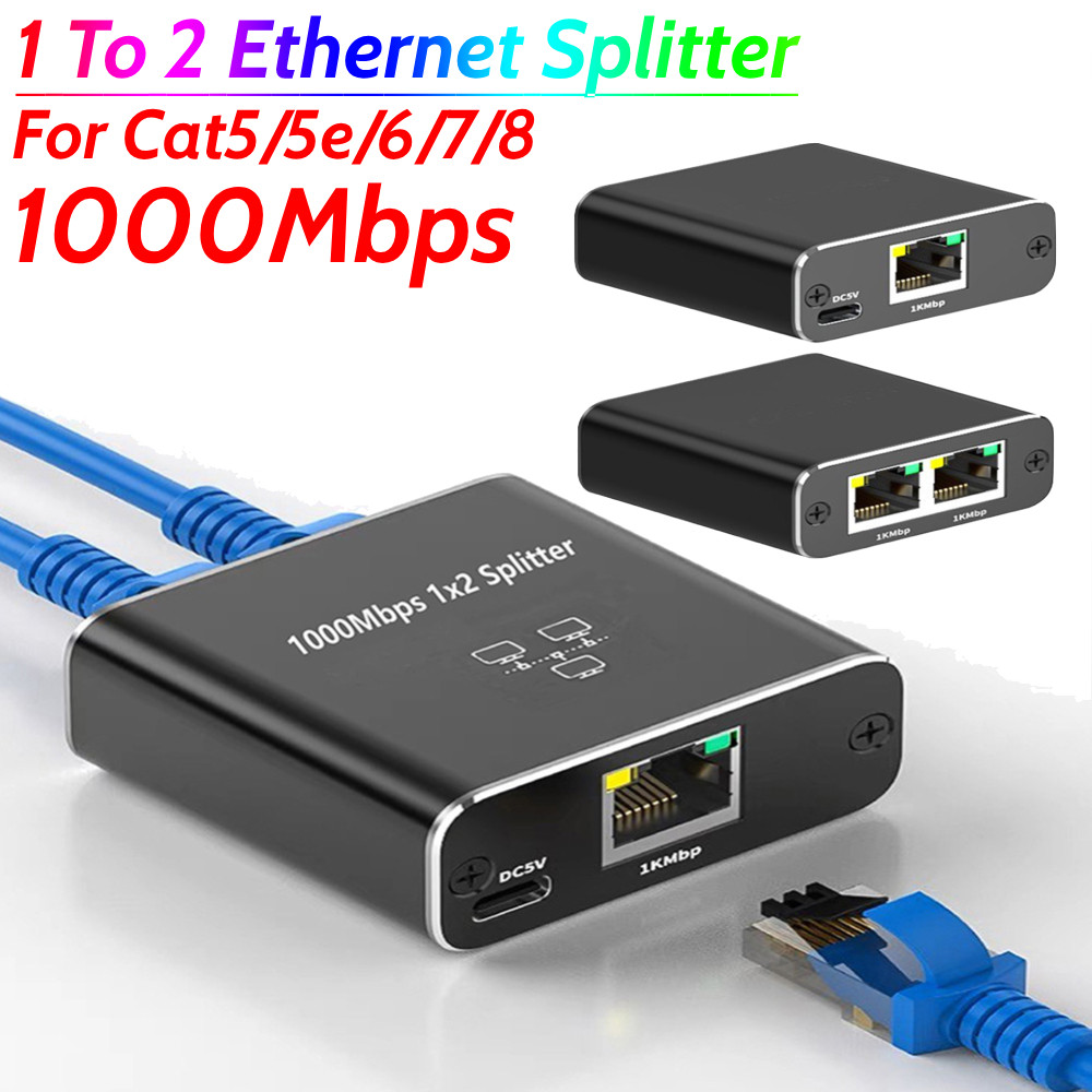 Ethernet Splitter 1 To 2 1000Mbps Internet Cable Splitter Gigabit Network Splitter LAN Splitter for