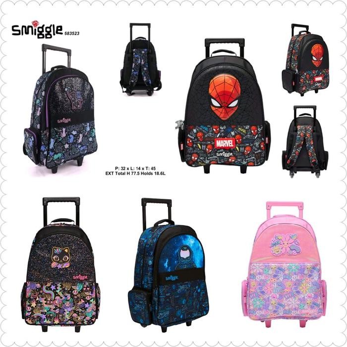 Hot Sale Tas Smiggle Trolley Dengan Roda Menyala - Tinggi 46Cm - Fashion