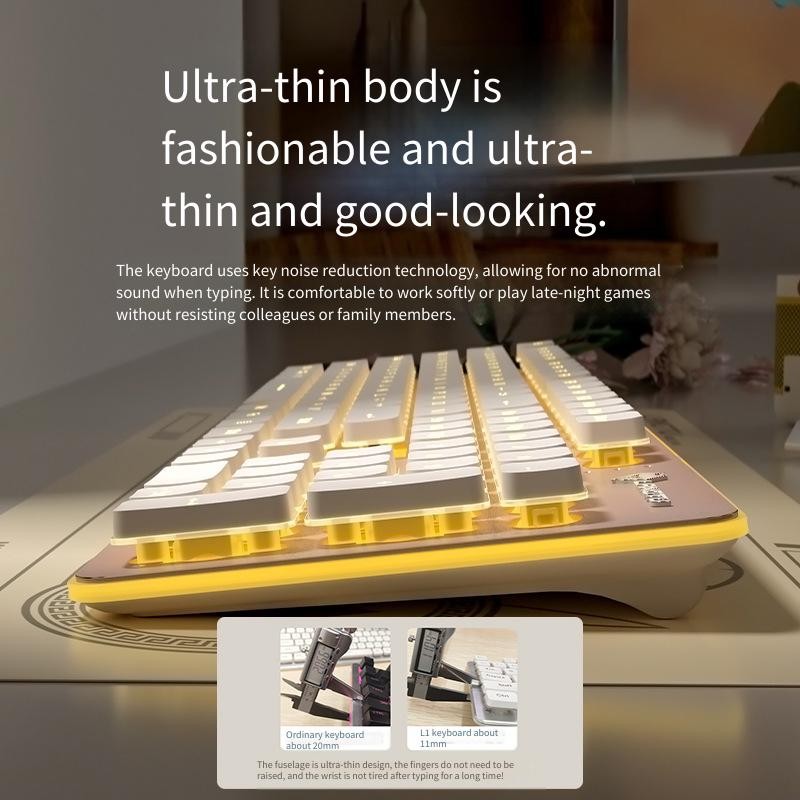 2025 New Office Keyboard silent, All-Metal Panel 104 Keys Wired with Water Drop Keycaps, for Game