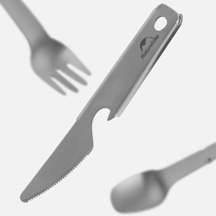 Cutlery Titanium Naturehike Cnh22Cj017 3In1 Alat Makan Set Hiking