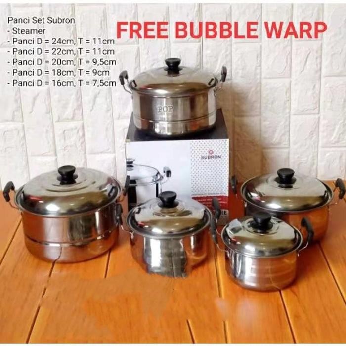 Panci Set Isi 5 Pcs / Panci Steamer Set 5 Susun Tutup Stenlis / Panci Set 5 Susun Stainless