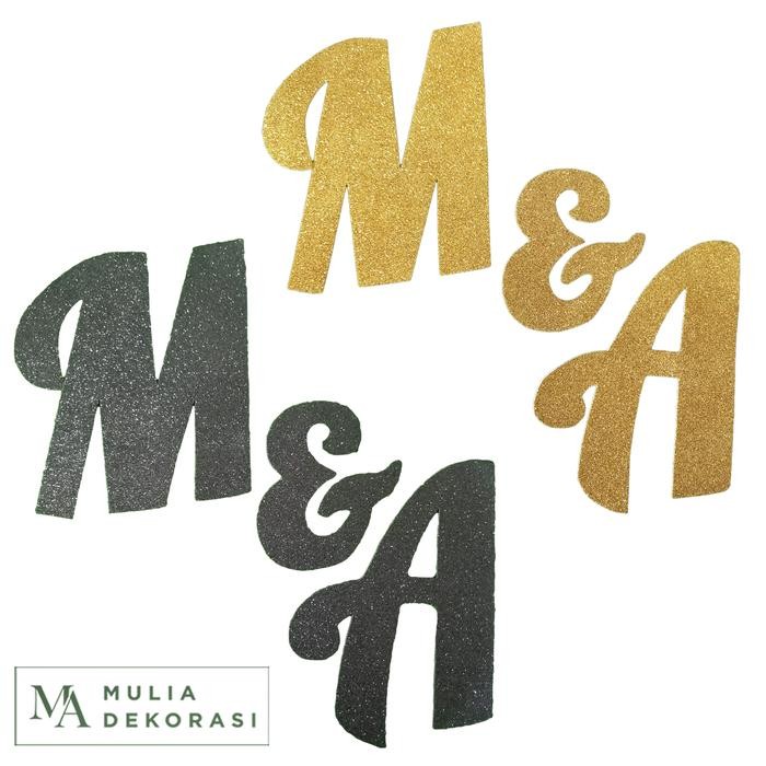 Tulisan Inisial 2 Huruf Dekorasi Backdrop Bahan Foam Glitter