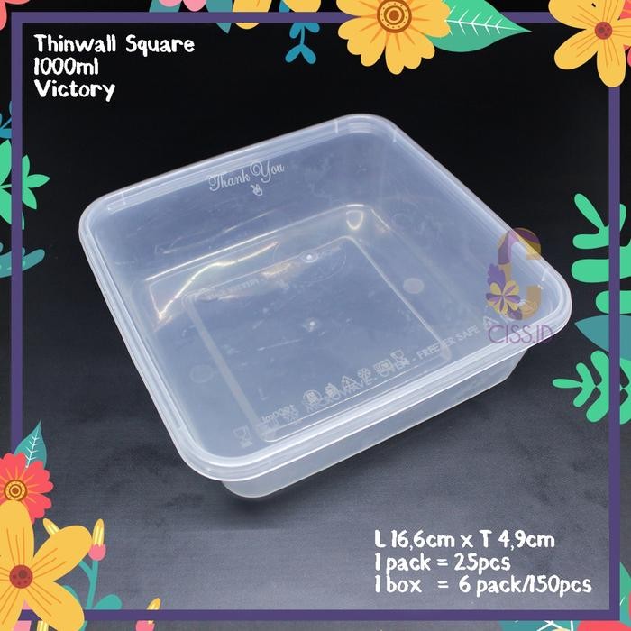 KOTAK MAKAN PLASTIK THINWALL 1000ML SQUARE KOTAK 1 PACK ISI 25PCS KEMASAN MAKANAN BUAH SALAD NASI