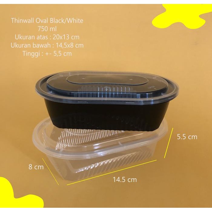 thinwall oval 750 ml - container plastik hitam