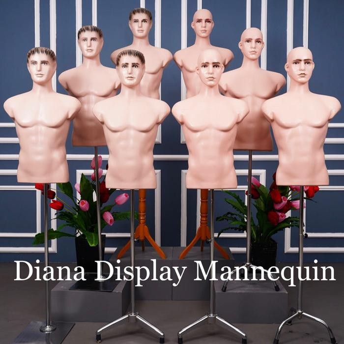 Manekin Torso Pria Dewasa Plastik + Kaki Kayu / Kaki Besi - Patung Display Pakaian Pria Atasan -