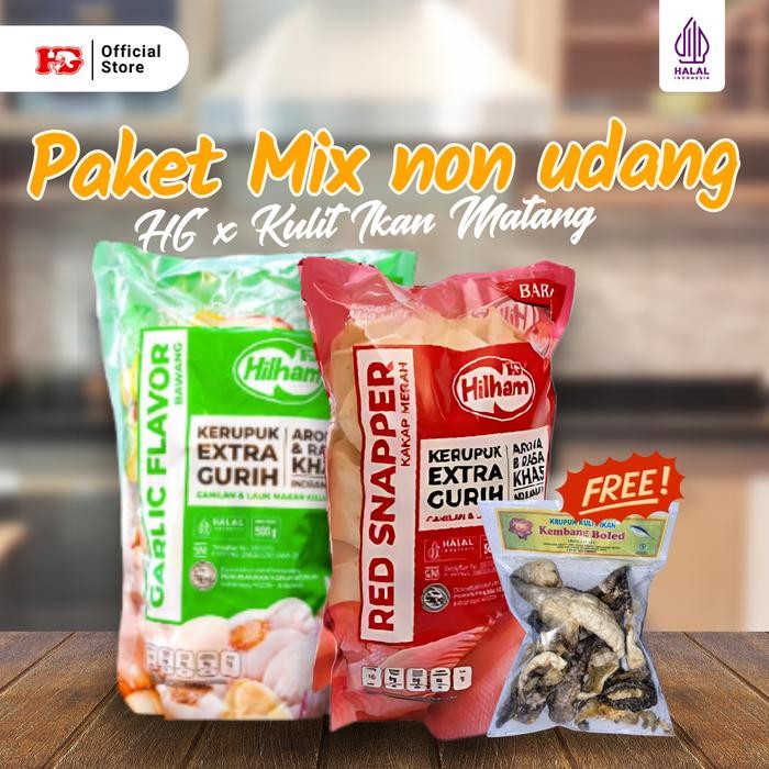 

Kerupuk Bawang + Kerupuk Kakap Merah + Kerupuk Kulit Ikan Kembang Boled Kerupuk HG Snack, Kerupuk,
