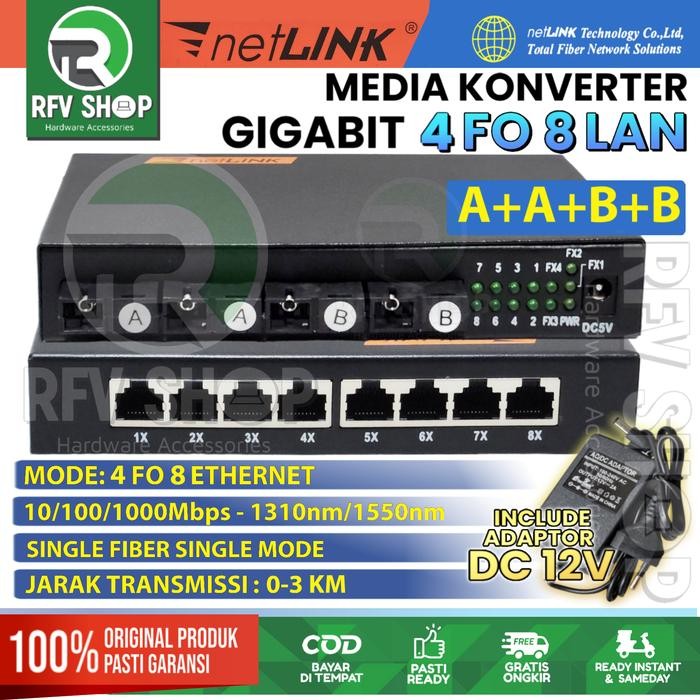 Terlaris GIGABIT MEDIA CONVERTER 4 FO 8 LAN FIBER OPTIK SWITCH KONVERTER HTB SALE