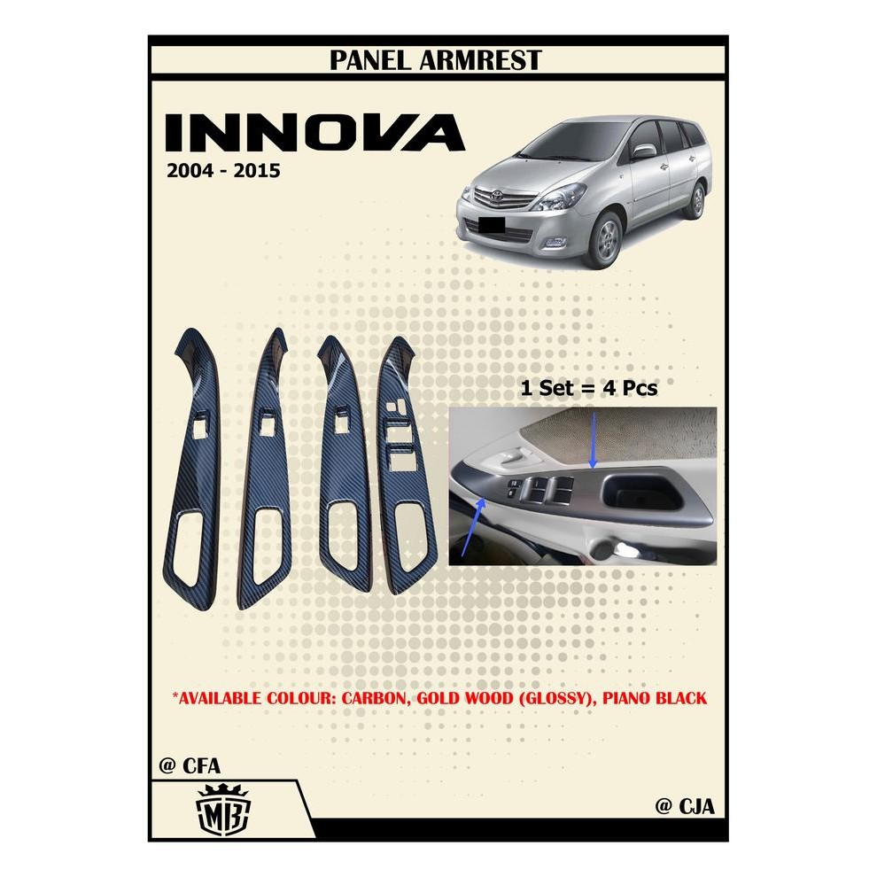 Panel Armrest Innova 2004 - 2015 Wood Carbon Hitam