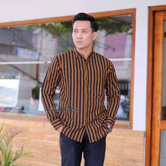 Kemeja Lurik Lengan Panjang Lurik Pria Black Grey KEMEJA KOKO LURIK