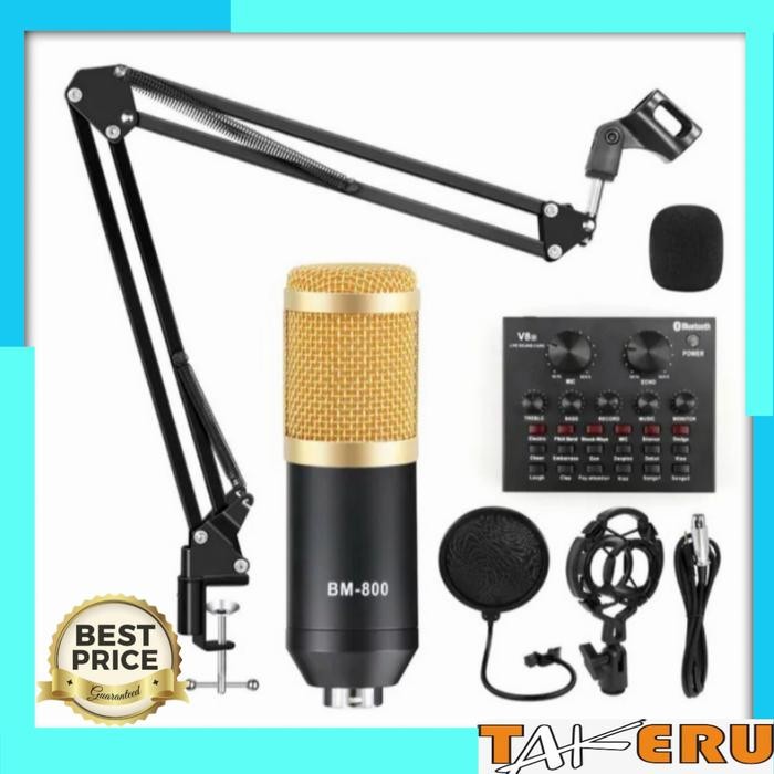 Paket Komplit Mic BM800 Stand Busa Soundcard Mixer V8