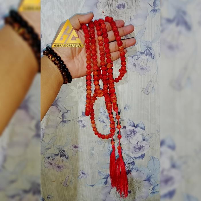 Tasbih Natural Red Marjan/ Red Coral Original Bersertifikat