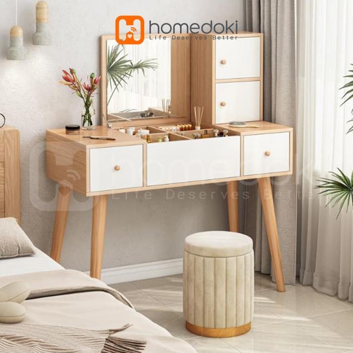 Meja Rias / Meja rias flip-top / Meja Rias Minimalis Kaki Kayu Solid