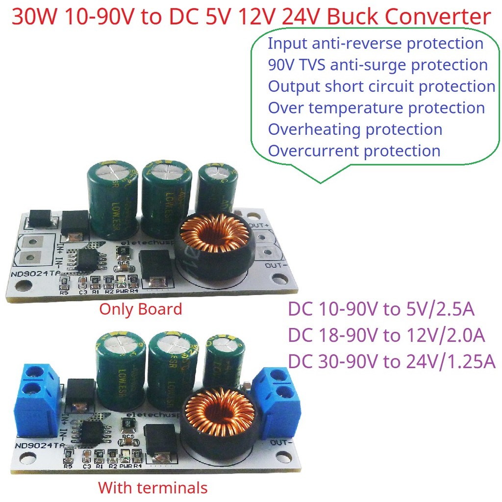 

30W Ultra-wide Voltage Regulator Module 10-90V to 5V 12V 24V Buck DC-DC Converter for UPS EBike Electric Car New Energy Vehicles HLVJT
