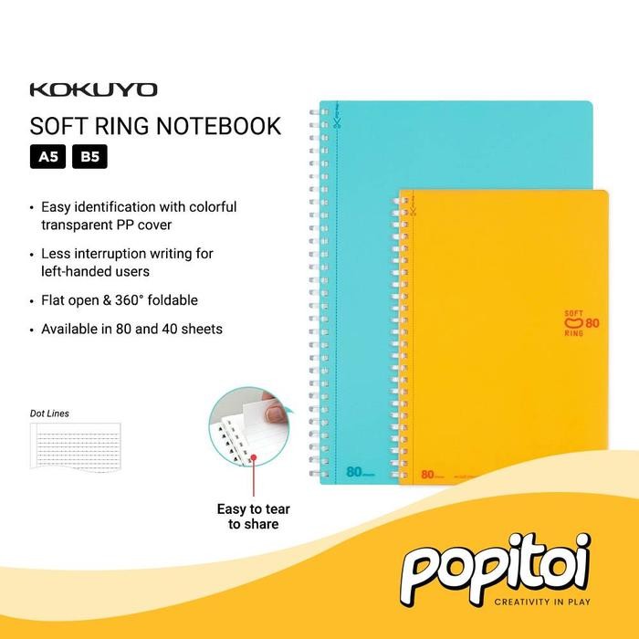 

KOKUYO Soft Ring Notebook A5 B5 / 80 Sheets Buku Tulis Spiral Loose Leaf Binder