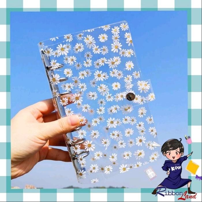 

(FREE Penggaris) A6 Binder Cover Plastik PVC Small Print Flower Daisy 6 Ring Plastik Plastik Plastik