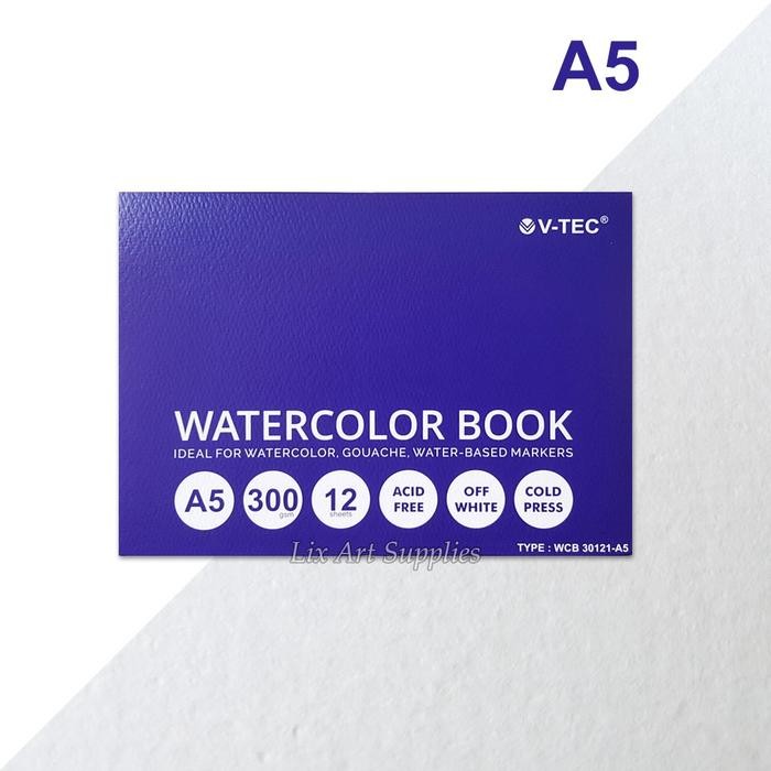 

V-Tec Watercolor Book A5 - 12 lembar (300 gsm) Cold Pressed/ Kertas Cat Air / Kertas Watercolor
