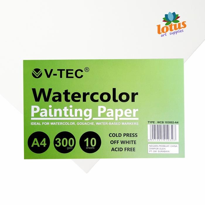 

V-TEC Watercolor Paper A4 300gsm Cold Press 10sheets Painting Paper Kertas Gambar