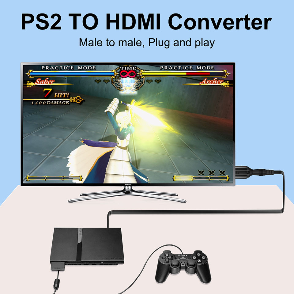 PS2 to HDMI Audio Video Converter Adapter 480i/480p/576i for PS1 PS2 to HDMI 720p 1080p Output for