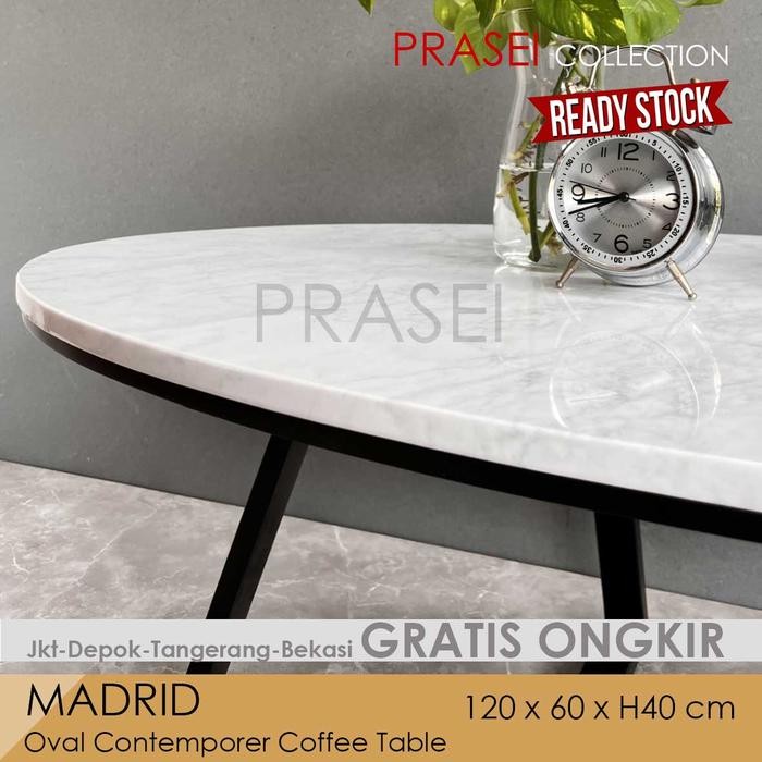 Madrid - Contemporer Carrara Marble Oval Table Meja Tamu Marmer