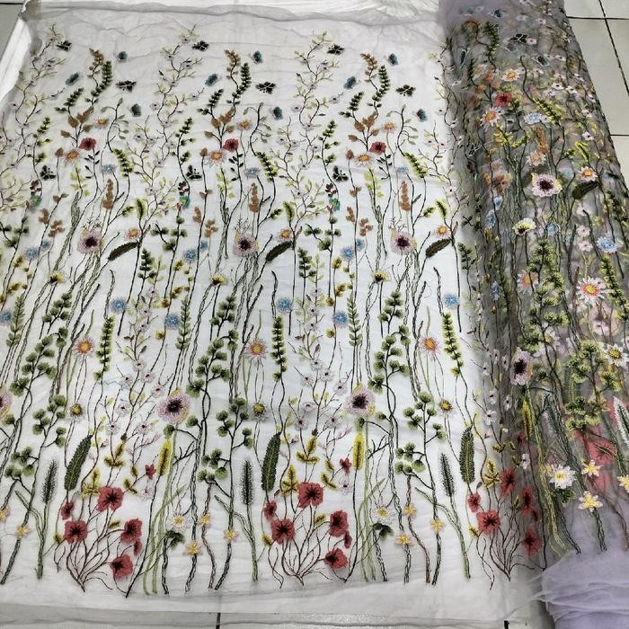 bahan/kain tille bunga bordir valentine lace/valentine akar