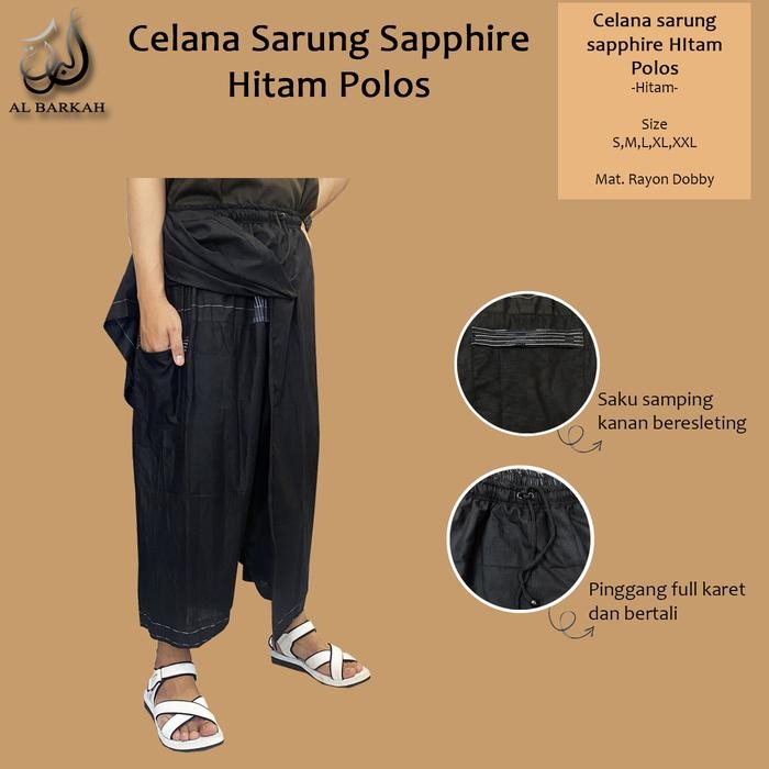 Celana Sarung Sapphire Hitam Polos Full Tertutup Perlengkapan Sholat Pria Dewasa Remaja Kain Muslim