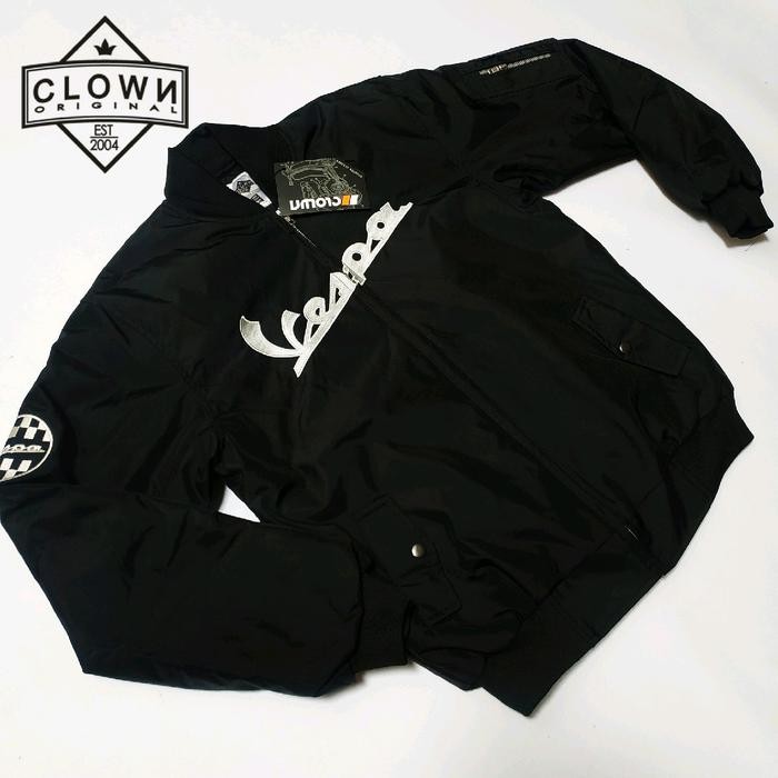 Jaket vespa Bordir - jaket Parasut clown clothing Hitam Pria Waterproof Hitam Simple