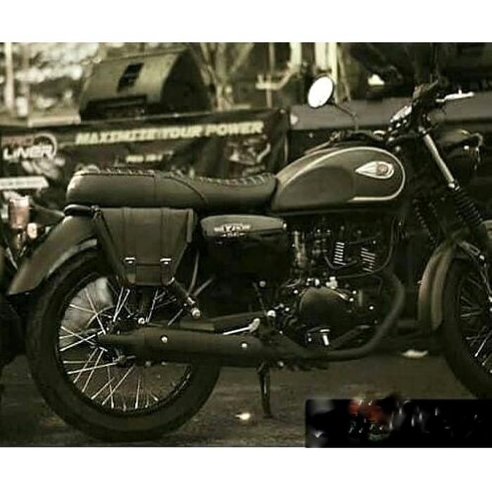 Promo Tas Motor W175 Kulit Asli Model Segitiga Side Bag Kawasaki W175 Cocok