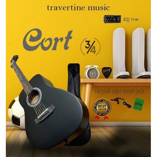 Guitar Gitar Acoustic Akustik Cort 3/4 Hitam Strings Elektrik 7545r Custoum High Quality Limited