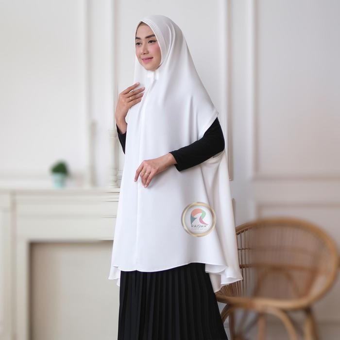 Raisma - Hijab Syari Putih Tulang Model Lengan Bolong Perlengkapan Umroh wanita Instan Panjang