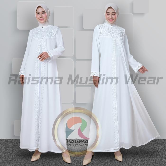 Gamis Putih Brukat Komb Ceruti Babydoll Mewah Terbaru Dress Muslimah R