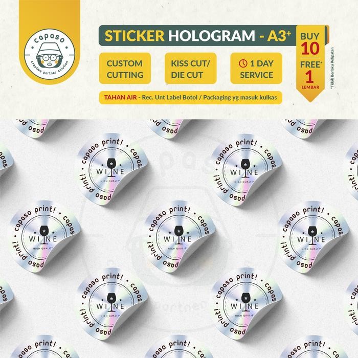 

AT Cetak Print Stiker Label Hologram A3+ kemasan dus gelas botol seal seg