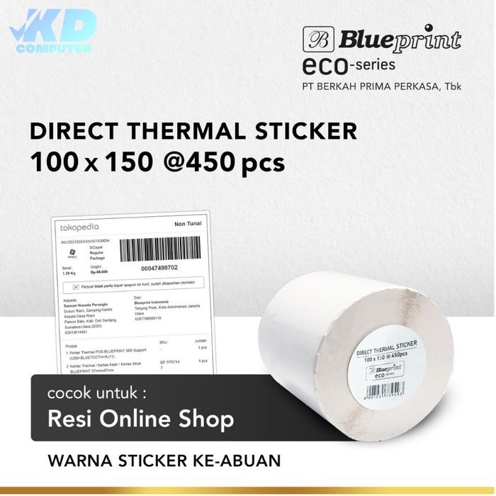 

AT Sticker Label Thermal Resi BLUEPRINT ECO 100x150 mm Isi 450pcs (ROLL)