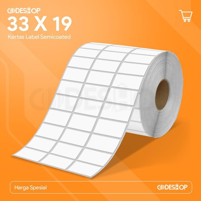 

AT Codeshop Label Semicoated 33 x 19 mm 3 Line Stiker Printer Barcode Core 1 Inch Isi 5000 Pcs