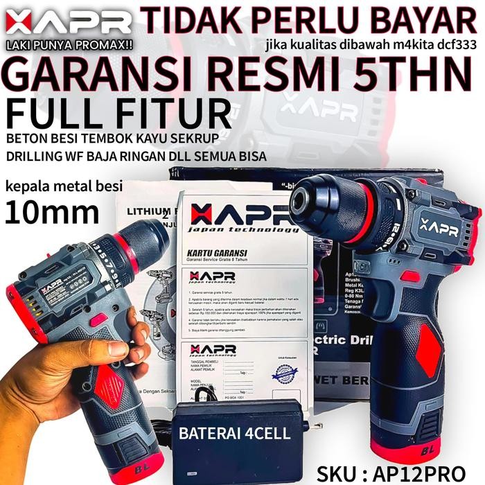 APR JAPAN AP12PRO Bor Baterai Cordless Metal Keyless Auto Lock Body Kecil Tenaga Besar Bergaransi