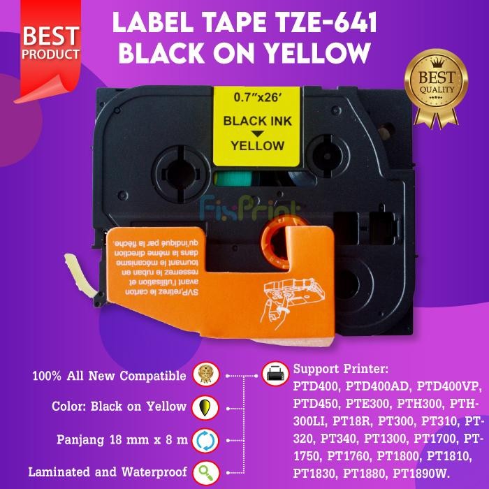 

AT Label Tape Printer TZE-641 18MM Black On Yellow TZE 641 TZE641 Casette