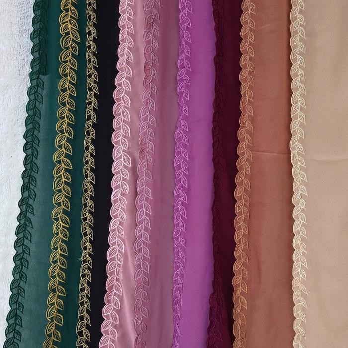Pashmina hijab bordir keliling Panjang 200cm x 75cm kain ceruty babydoll