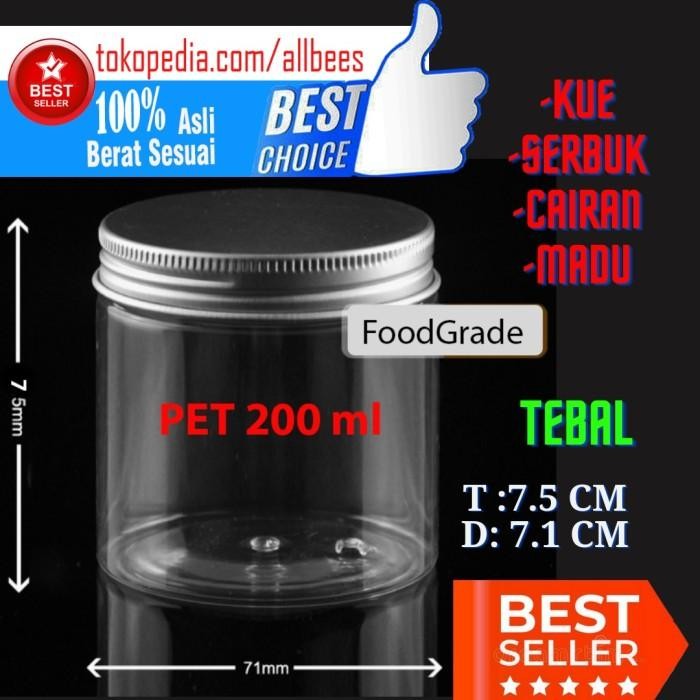 (Expert) toples jar botol plastik 200 ml pet tutup alumunium